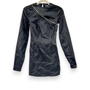 SER.O.YA Black Asymmetrical Zip Vegan Leather Mini‎ Dress Small Edgy Long Sleeve